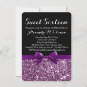 Paarse Glitter Print Bow Sweet 16 Feestuitnodiging Kaart (Voorkant)
