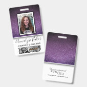 Paarse Glitter Professional CNA Zuster Foto Naam Badge (Voor- en achterkant)