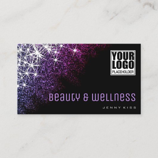 Paarse Glitter Professionel Beauty en Wellness Visitekaartje (Voorkant)