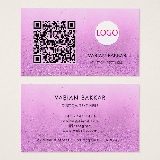 Paarse glitter Qr code modern Logo visitekaartje (Voorkant /achterkant)