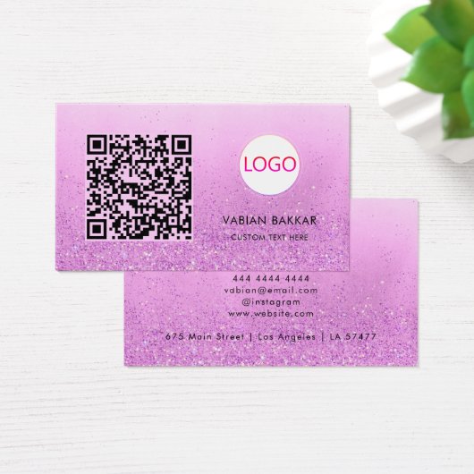Paarse glitter Qr code modern Logo visitekaartje (Bureau)