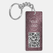 Paarse Glitter QR-code Visitekaartje uw Logo Sleutelhanger (Voorkant Links)