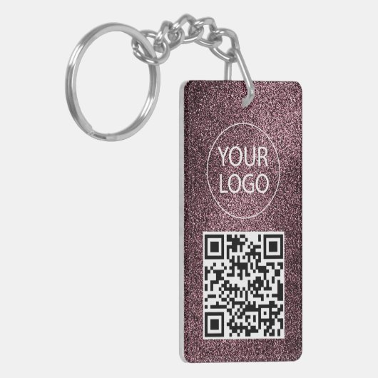 Paarse Glitter QR-code Visitekaartje uw Logo Sleutelhanger (Voorkant Links)