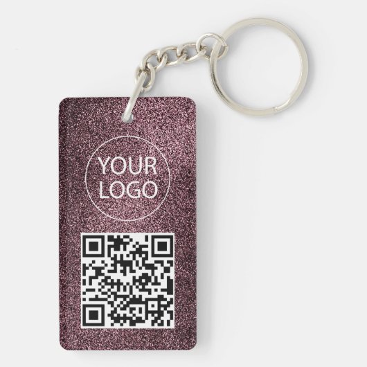 Paarse Glitter QR-code Visitekaartje uw Logo Sleutelhanger (achterkant)