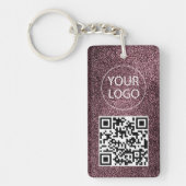 Paarse Glitter QR-code Visitekaartje uw Logo Sleutelhanger (Voorkant)