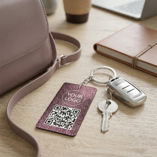 Paarse Glitter QR Code Zakelijke Kaart Jouw Logo Sleutelhanger