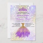 Paarse Glitter Quinceaneara Partij Kaart (Voorkant)
