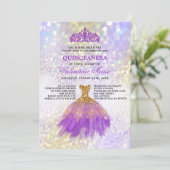 Paarse Glitter Quinceaneara Partij Kaart (Staand voorkant)