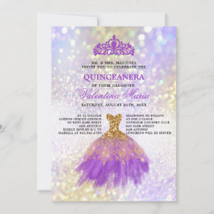 Paarse Glitter Quinceaneara Partij Kaart