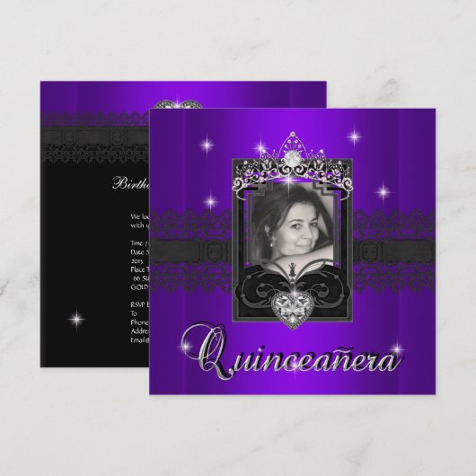 Paarse Glitter Quinceanera 15e verjaardag Kaart (Voorkant / Achterkant)