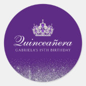 Paarse Glitter Quinceanera Ronde Sticker (Voorkant)