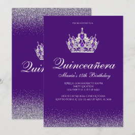 Paarse Glitter Quinceanera Uitnodigingen