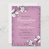 Paarse glitter quinceanera witte rozen kaart (Voorkant)