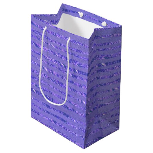 Paarse Glitter Ribbon Design Medium Gift Bag Medium Cadeauzakje (Voorkant Gekanteld)