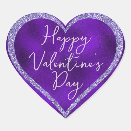 Paarse Glitter Romantisch Script Valentijnsdag Hart Sticker (Voorkant)