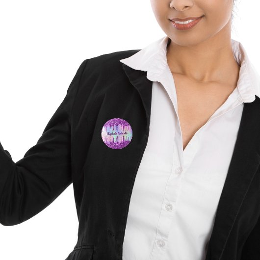 Paarse glitter roze aangepaste holografische naamt ronde button 3,2 cm