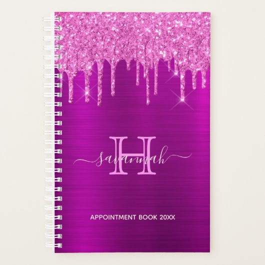 Paarse glitter roze monogram planner (Voorkant)