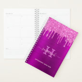 Paarse glitter roze monogram planner (Display)
