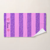 Paarse Glitter Roze Strepen & Flowers Custom Kinde Bad Handdoek (Handdoek)
