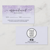 Paarse Glitter Salon Spa Benoeming Herinneringsher Visitekaartje (Voorkant / Achterkant)