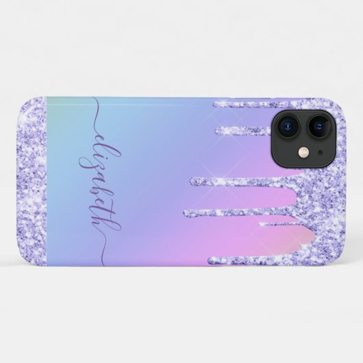 Paarse Glitter-schijven Aangepaste regenboog Case-Mate iPhone Case (Achterkant (horizontaal))