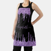 Paarse Glitter-schijven - Gepersonaliseerd zwart S Schort (Insitu)