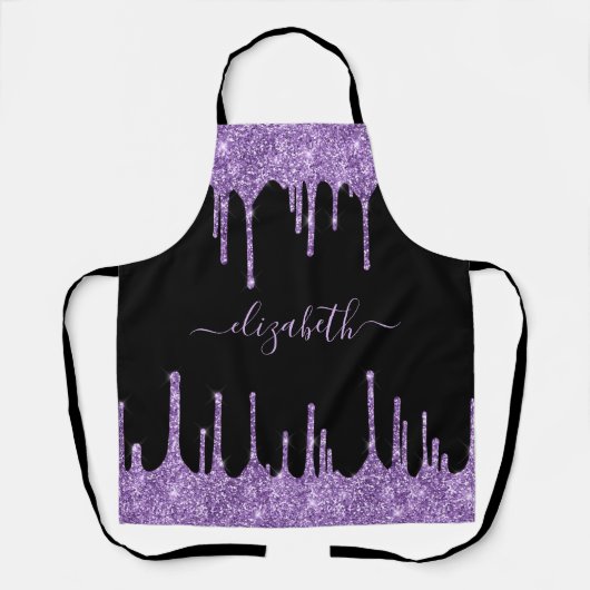 Paarse Glitter-schijven - Gepersonaliseerd zwart S Schort (Voorkant)