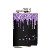 Paarse Glitter-schijven - Gepersonaliseerde zwarte Heupfles (Rechts)