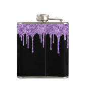 Paarse Glitter-schijven - Gepersonaliseerde zwarte Heupfles (Achterkant)