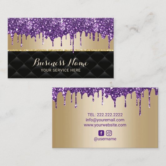 Paarse Glitter-schijven zwart en goudbruin salon Visitekaartje (Voorkant / Achterkant)