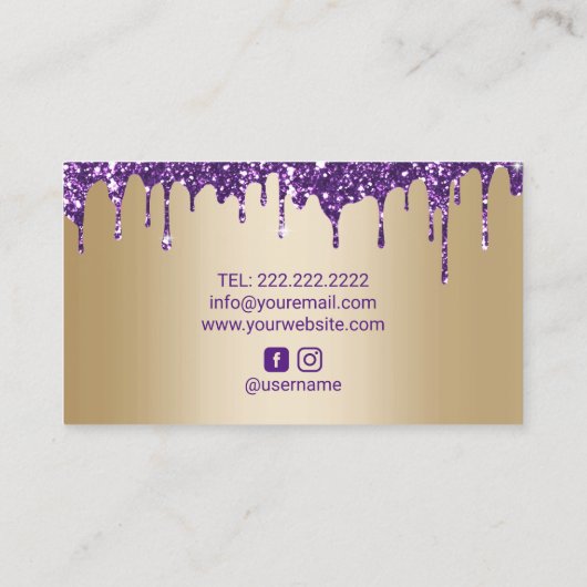 Paarse Glitter-schijven zwart en goudbruin salon Visitekaartje (Achterkant)