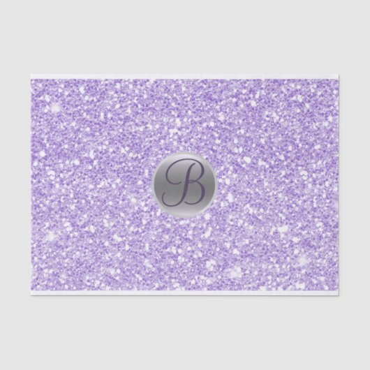 Paarse Glitter Schitter Glam Monogram Initiaal Tissuepapier (Voorkant)