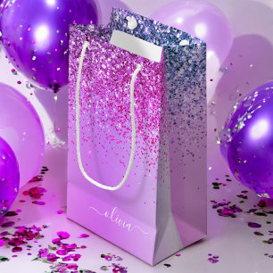 Paarse Glitter Schitter Metaal Monogram Naam Klein Cadeauzakje