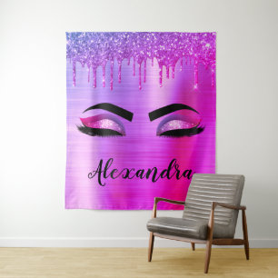 Paarse Glitter Schitter Wimpers Monogram Naam Wandkleed
