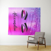 Paarse Glitter Schitter Wimpers Monogram Naam Wandkleed (In Situ (horizontaal))