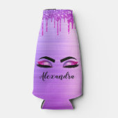Paarse Glitter Schitterende Wimpers Monogram Naam Flesjeskoeler (Voorkant)