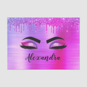 Paarse Glitter Schitterende Wimpers Monogram Naam Tissuepapier
