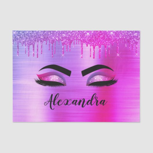 Paarse Glitter Schitterende Wimpers Monogram Naam Tissuepapier (Voorkant)