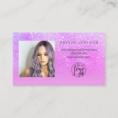 Paarse glitter script foto logo dank u visitekaartje (Achterkant)