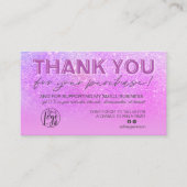 Paarse glitter script foto logo dank u visitekaartje (Voorkant)