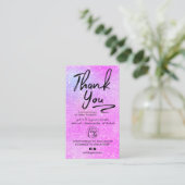 Paarse glitter script foto logo orde dank u visitekaartje (Staand voorkant)