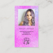 Paarse glitter script foto logo orde dank u visitekaartje (Achterkant)