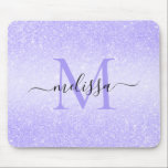 Paarse Glitter Script Name Monogram Muismat<br><div class="desc">Paars Glitter Script Name Monogram Design</div>