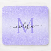 Paarse Glitter Script Name Monogram Muismat (Voorkant)