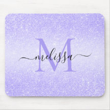 Paarse Glitter Script Name Monogram Muismat