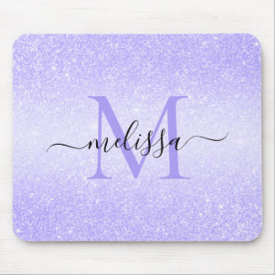 Paarse Glitter Script Name Monogram Muismat