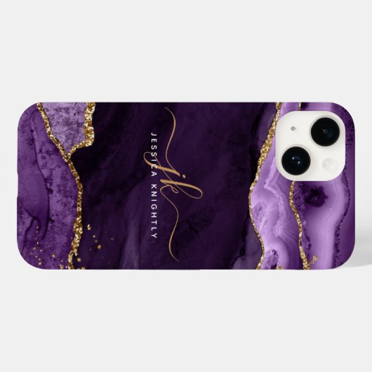 Paarse Glitter-scriptnaam Agate Gold Glitter Case-Mate iPhone Case (Achterkant (horizontaal))