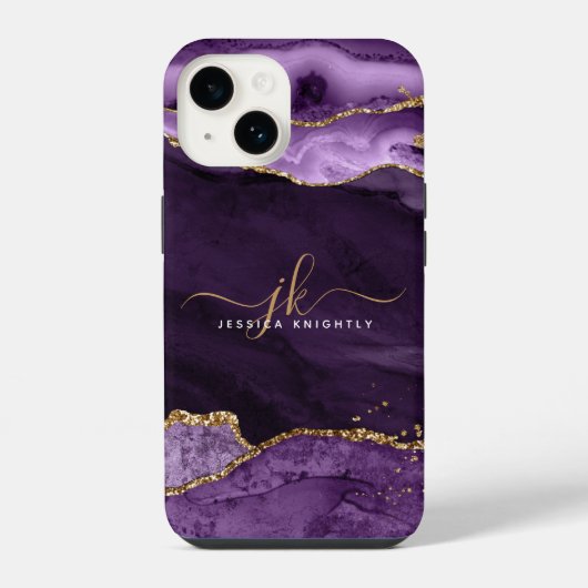 Paarse Glitter-scriptnaam Agate Gold Glitter iPhone Hoesje (Achterkant)