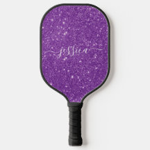 Paarse glitter scriptnaam pickleball paddle