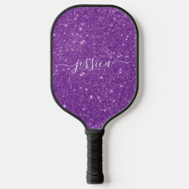 Paarse glitter scriptnaam pickleball paddle